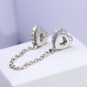 Pandora Logo Heart Safety Chain S925 Sterling Silver with box